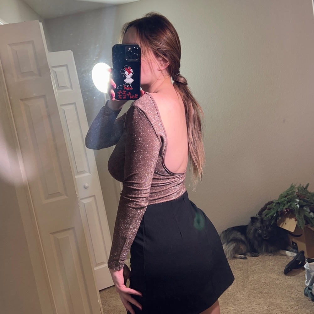 Glitter/Sparkly Low Open Back, High Neck Bodysuit